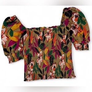 New York & Company Multicolor Floral Smocked Blouse
